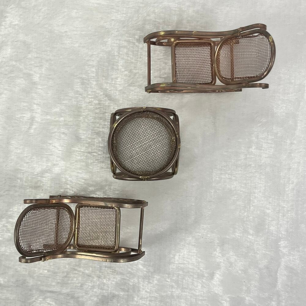 Vintage Brass Miniature Dollhouse Rocking Chairs & Table Set Woven Seat 1:12 - Picture 5 of 11
